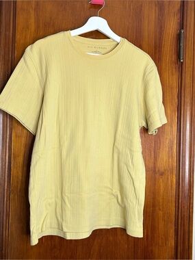 Via Europa Ribbed T-Shirt Pale Banana Yellow Pastel Large Egyptian Cotton Men's
